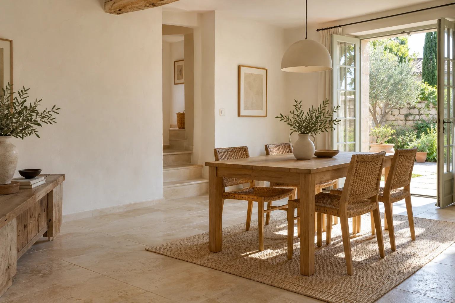 Salle à manger lumineuse préparée pour la mise en vente