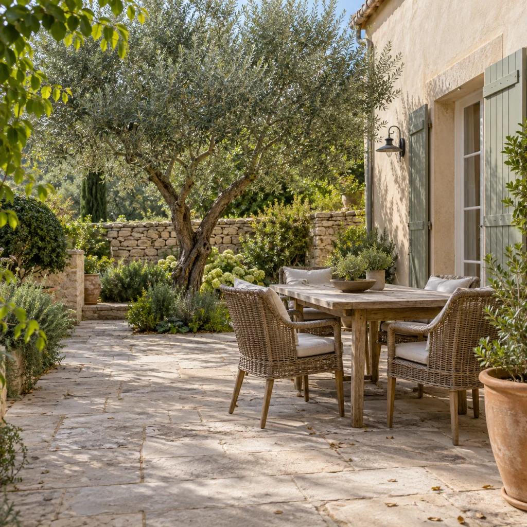 Terrasse ombragée et jardin méditerranéen